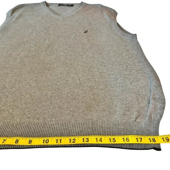 Nautica Navtech Sweater Vest XL Gray V-Neck Cashmere Blend Logo Ribbed Hem - Picture 11 of 11